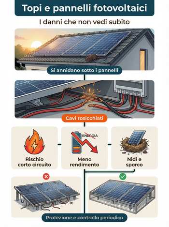 infografica topi rosicchiano fili pannelli solari