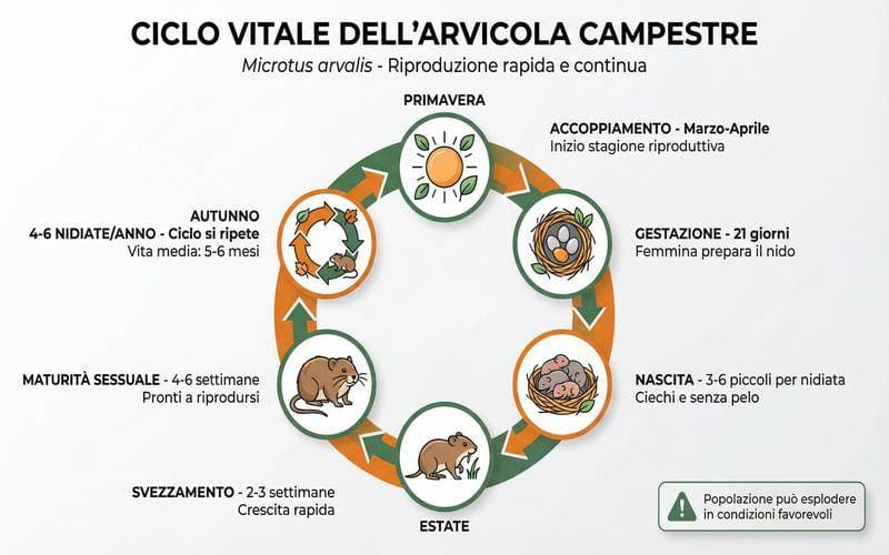 infografica ciclo vitale arvicola campestre