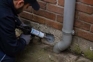 operatore sigilla buco nel muro